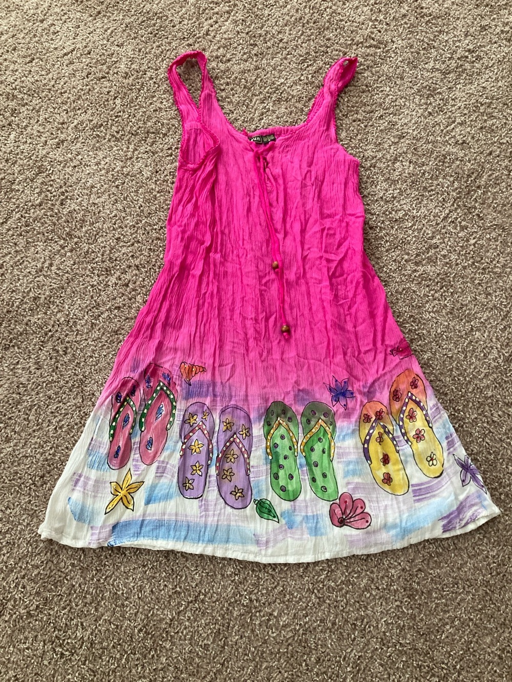 raya sun Hot Pink Ombre Sundress / Swim Coverup w/ Fun Flip-Flop Border, sz. S